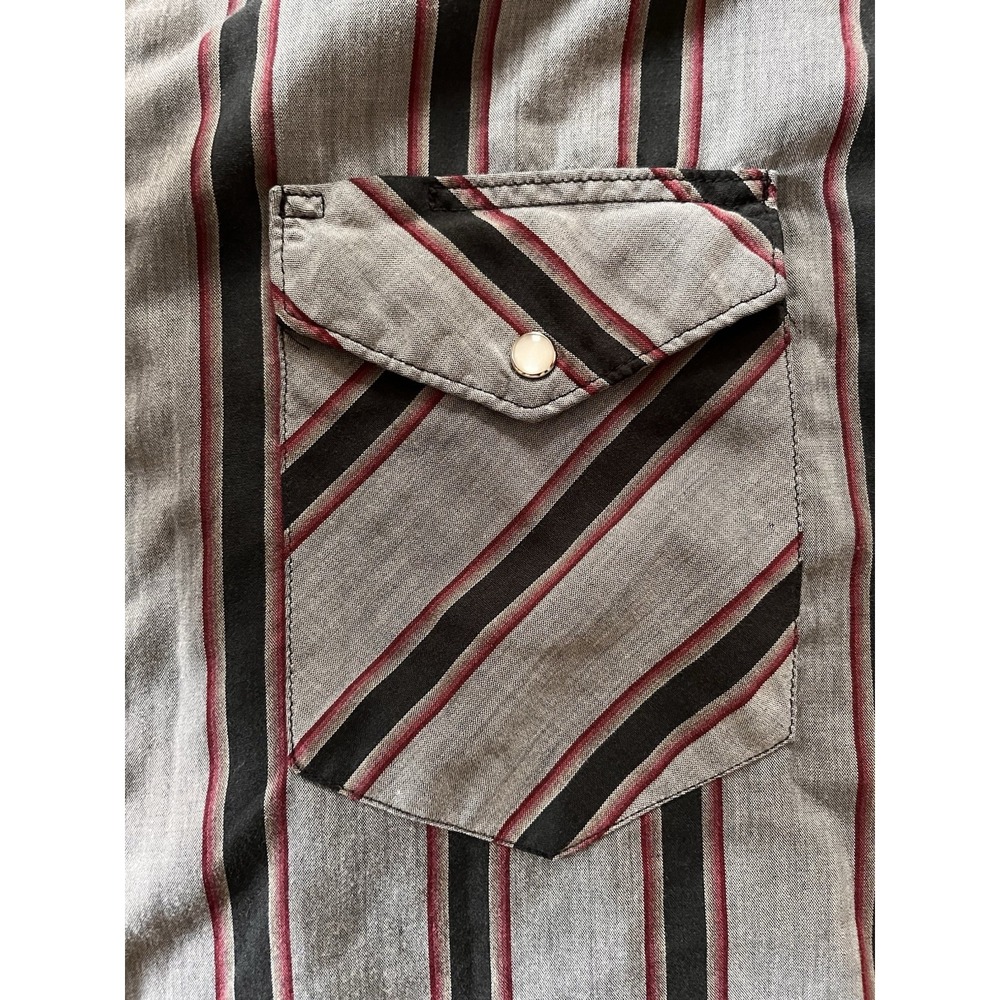 VTG Wrangler Pearl Snap Western Shirt - Black/Gray/Red X-Long Tail - Large - Picture 3 of 10
